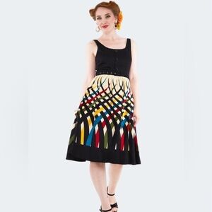Voodoo Vixen Vintage Inspired Sleeveless Dress Geometric Print, Pockets Medium